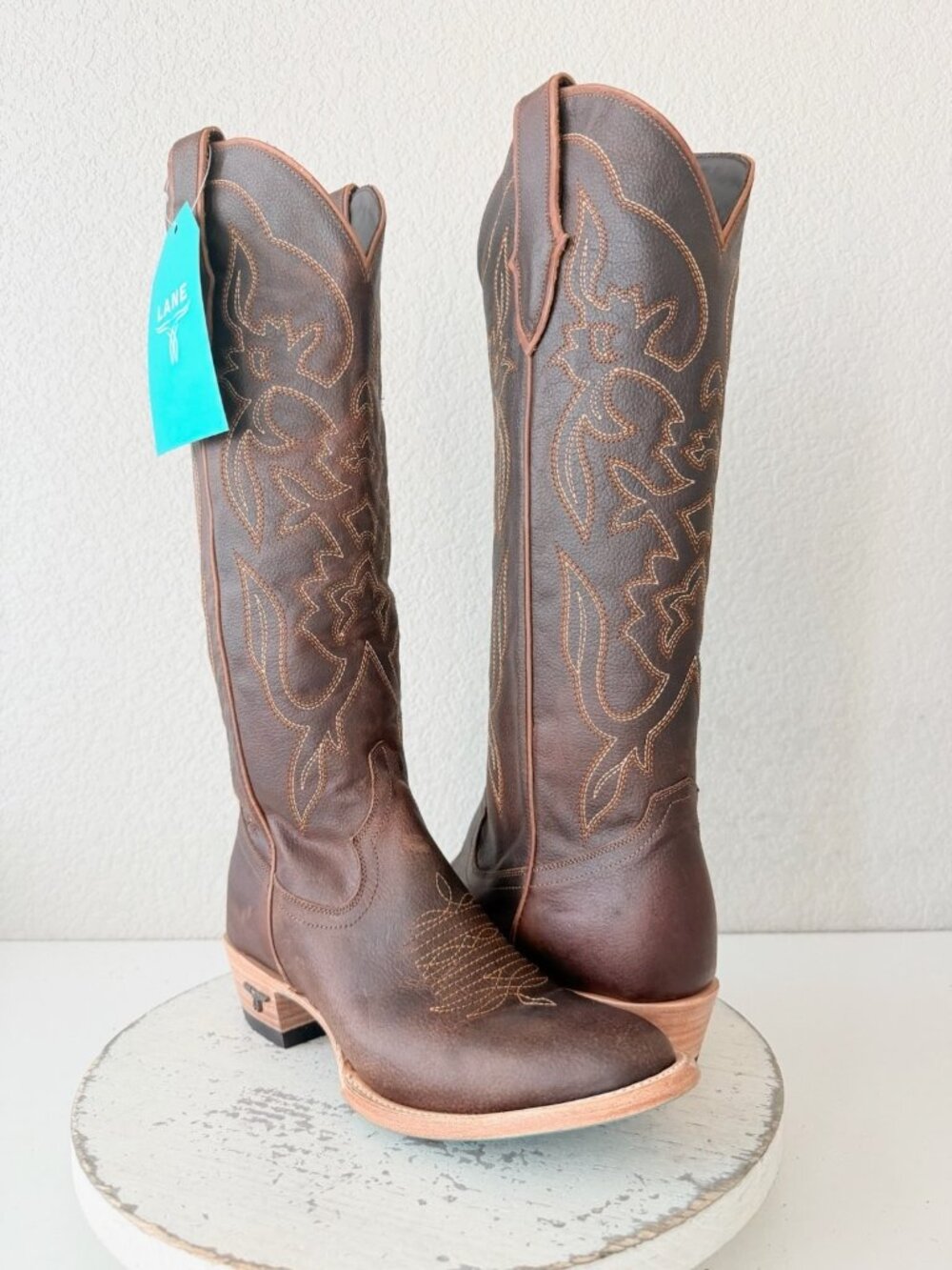 Lane MIYANA Knee High Cognac Brown Cowboy Boots Womens 7.5 Western Cowgirl Tall